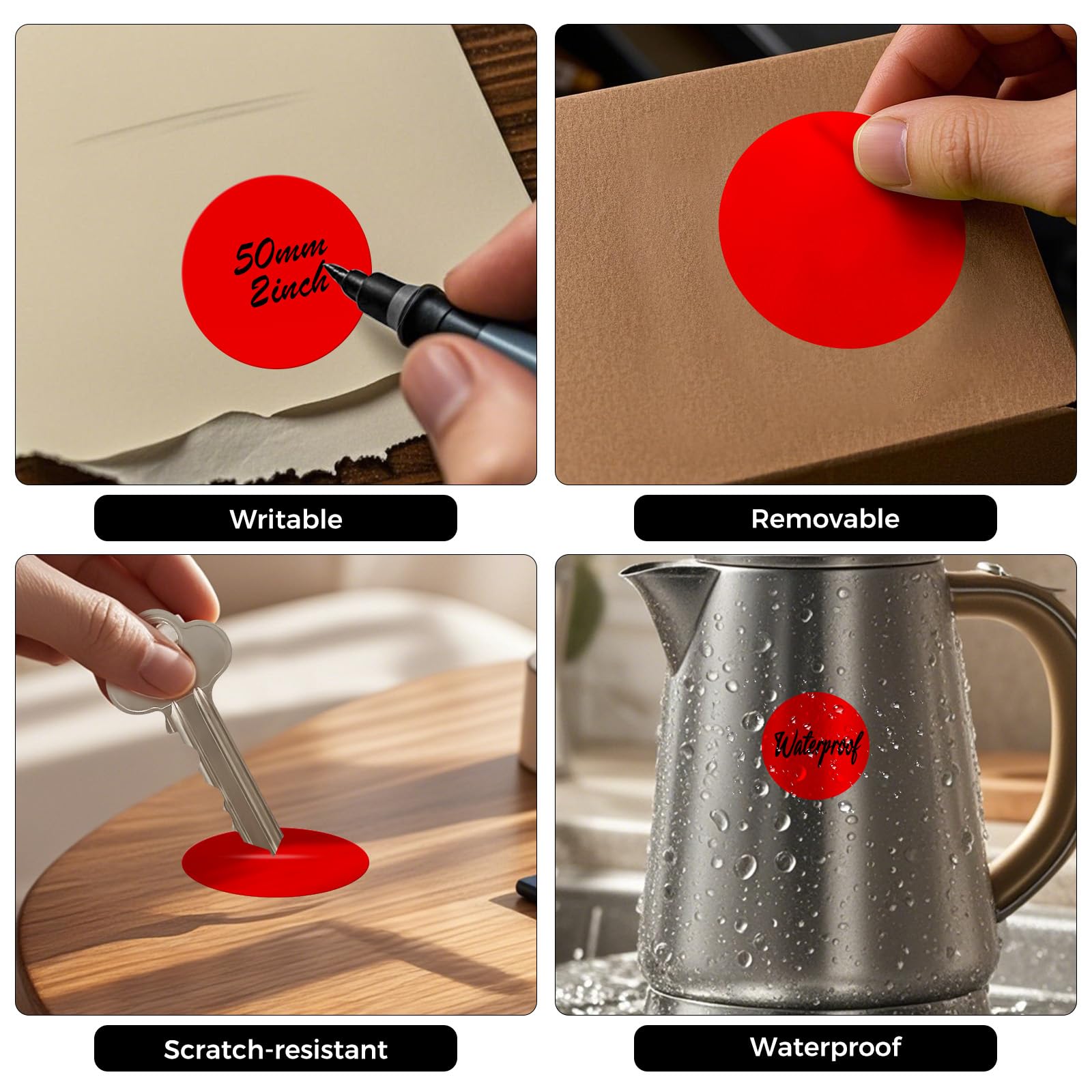 FINDAT 500PCS Red Round Labels 50mm Colour Coding Circle Stickers Vinyl Removable Waterproof Name Tags for Moving Box Gift Sealing Jar - Image 3