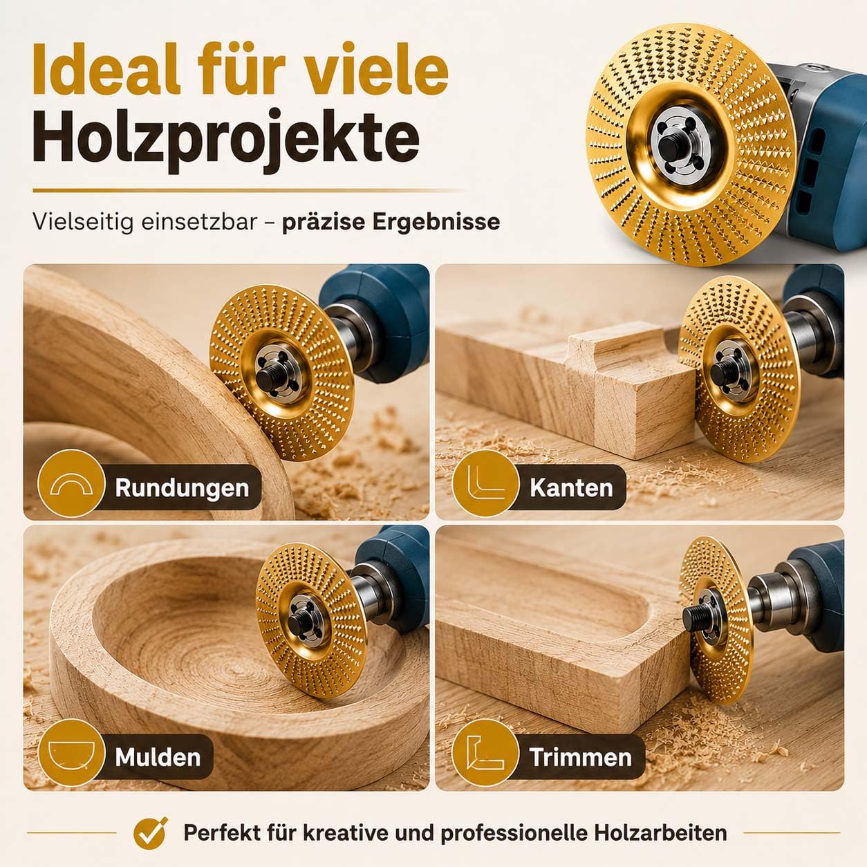 Wolframkarbid Holzschleifscheibe 125mm für Winkelschleifer, Holzschnitzscheibe mit 22,2 mm Bohrung, Raspelscheibe Holz zum Schleifen, Formen, Schnitzen, Entgraten und Trimmen von Holz (3 Mix)