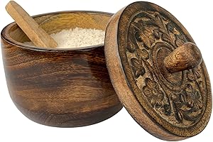 Wooden Salt Cellar with Hand Carved Lid & Spoon