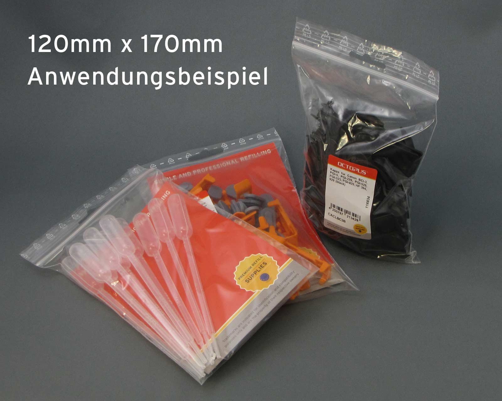 100 x Octopus bolsas con cierre a presión 120mm x 170mm, bolsa ZIP con cierre a presión, hermética, bolsa de embalaje, bolsa de cierre hermético con eurocolgador para varios productos