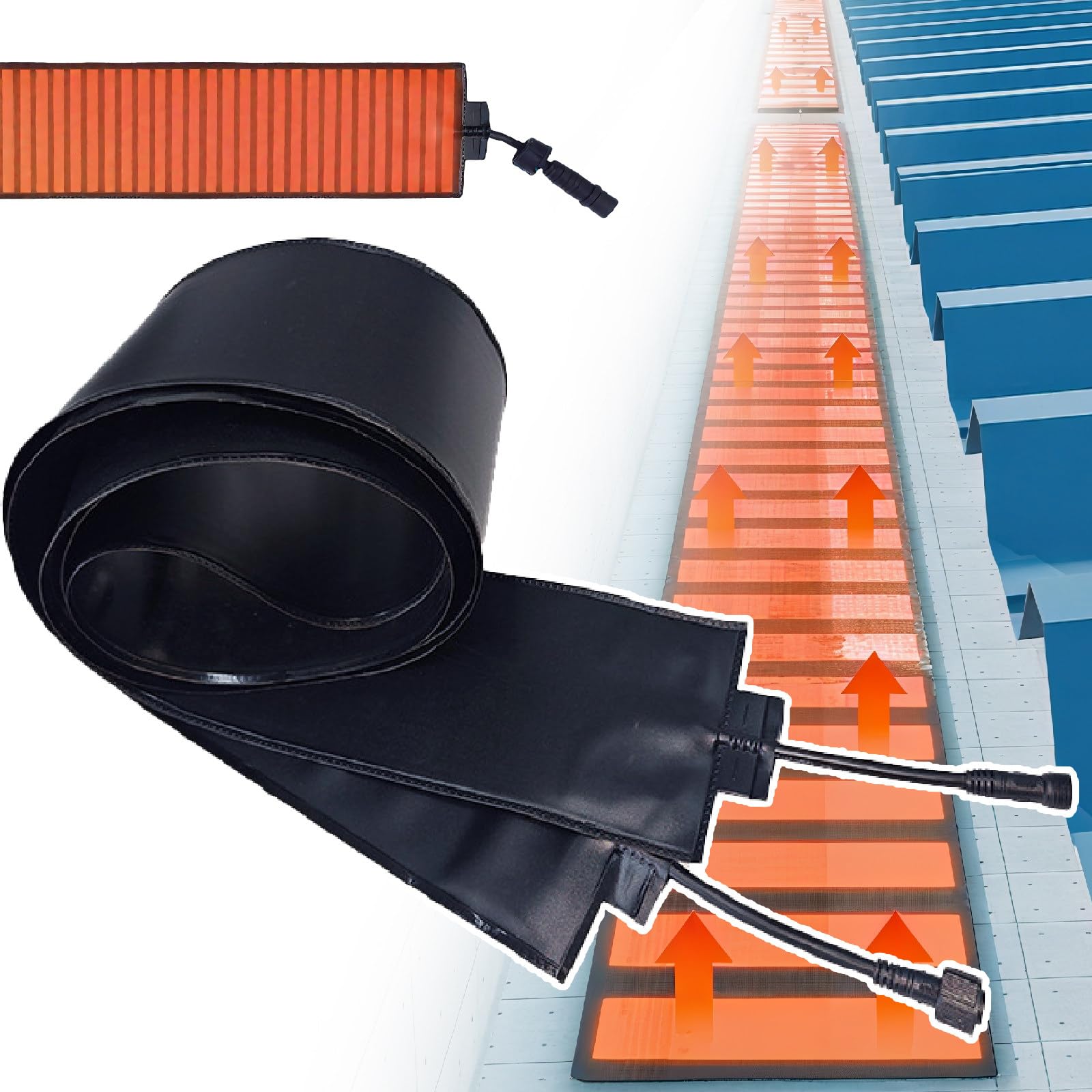 Tapis de fonte de neige électrique et ruban thermique de toit pour la prévention des barrages de glace, dégivrage rapide alimenté par graphène, matériau PVC flexible, connexions de plusieurs séries