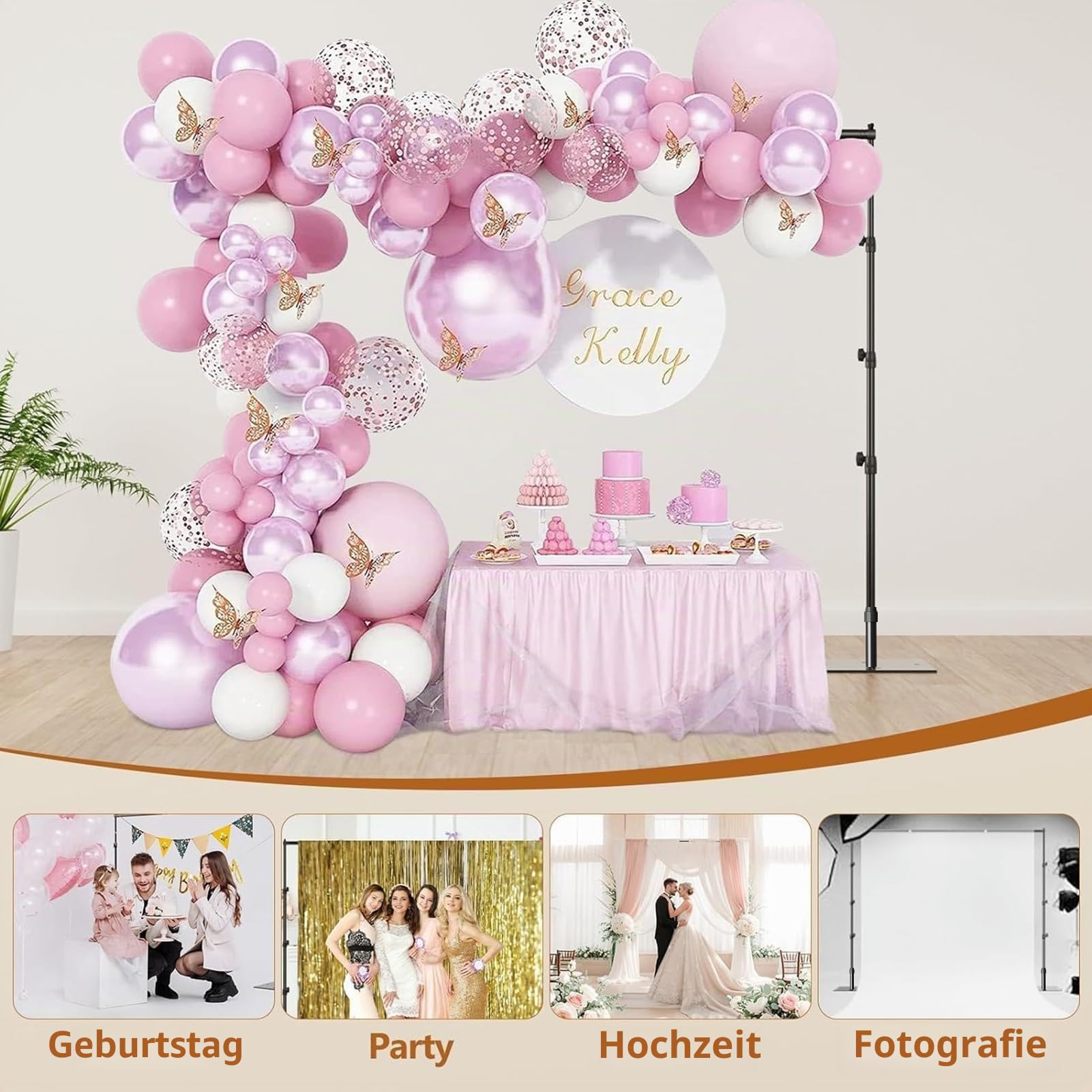 EMART Foto Hintergrund Ständer mit Stahlsockel, 2,6m x 3m Verstellbarer Hintergrundsystem, Hintergrundständer Fototudios für Fotografie Video Studio Porträt Partydekoration