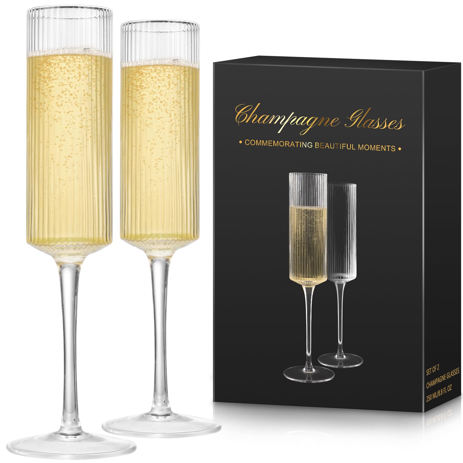 Pinstripe Champagne Flutes - Elegant Gift Set -1 Pinstripe Champagne Flutes - Elegant Gift Set -1