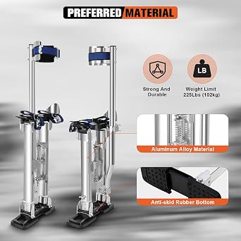 Drywall Stilts, 18-30 Adjustable Heights Aluminum Work Stilts | Sheetrock Drop Ceiling Painting Painter Wall Painting or High Shrub Trimming
