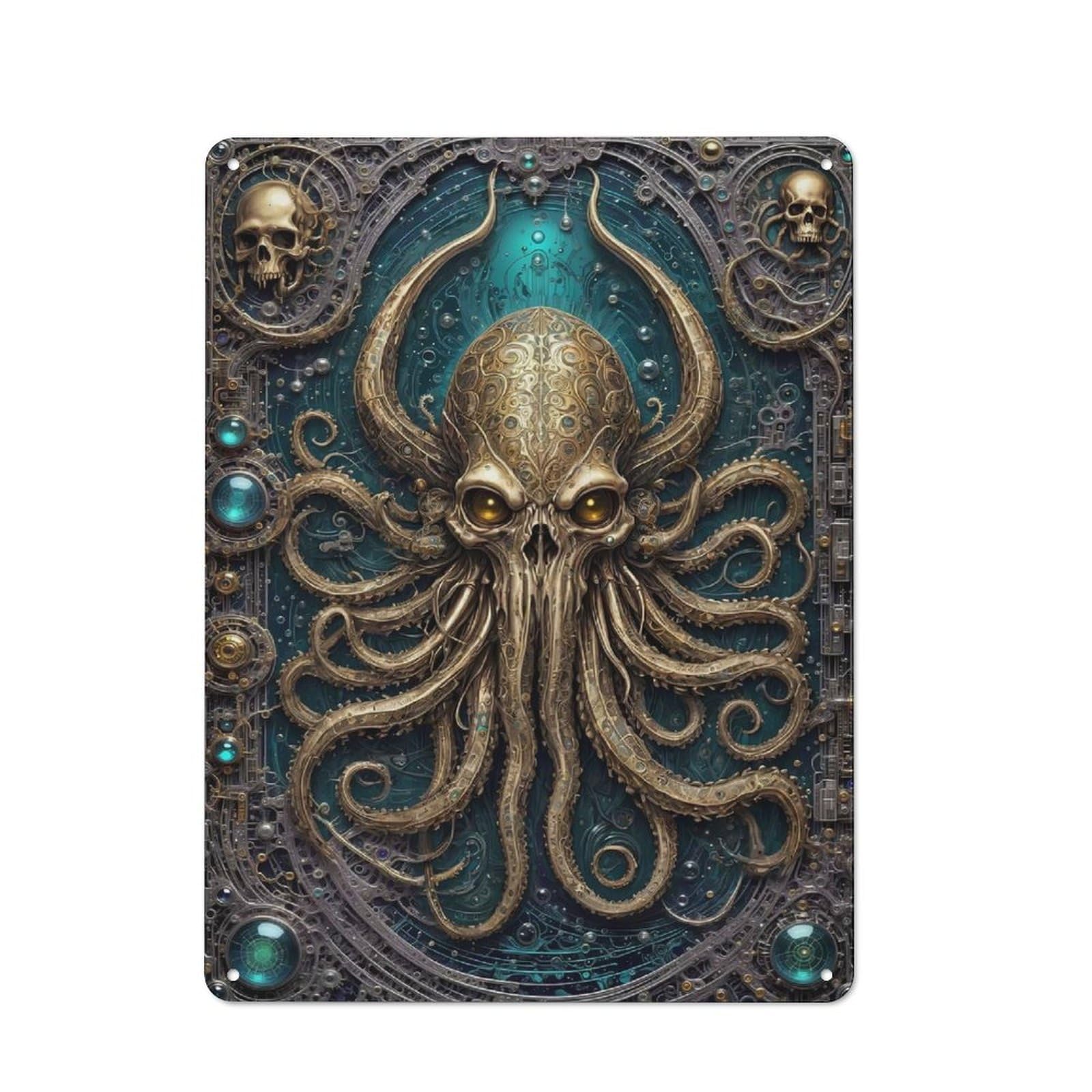 Junmoney Style-11-1 Garden Style Tin Sign 40X30cm Featuring Steampunk King Kraken, Shed Wall Decor For Patio Bar, Workshop, Shed Or Kitchen