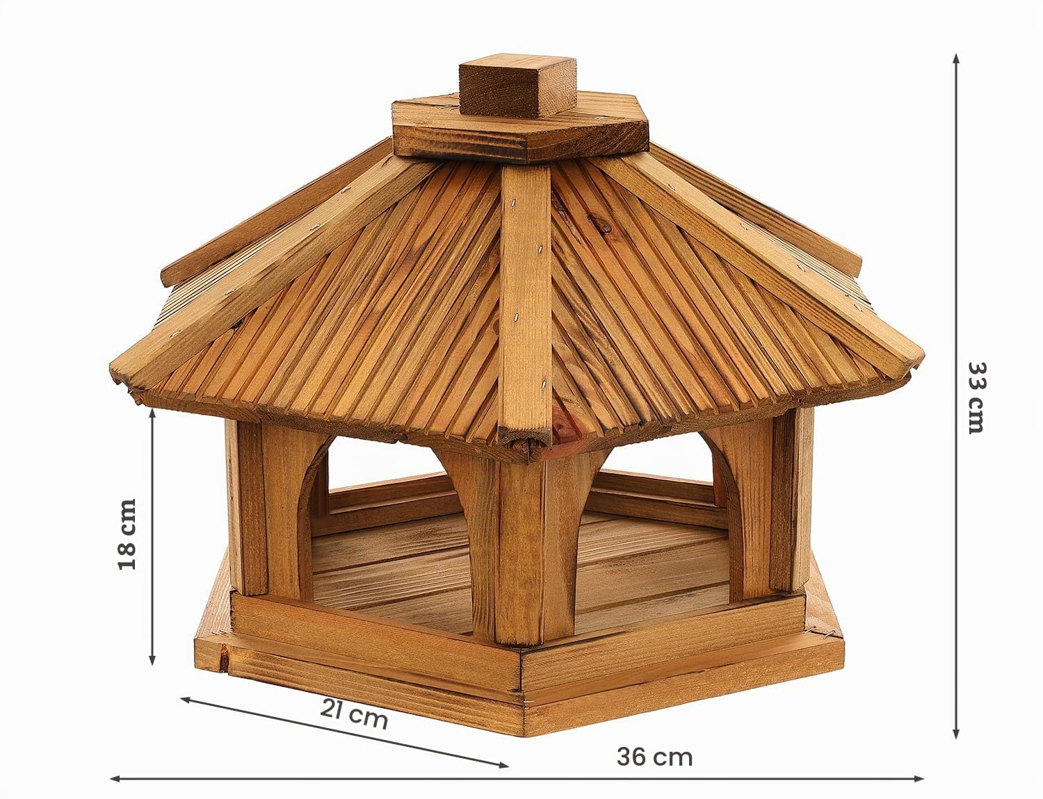 Sechseckiges Vogelhaus aus Holz, Futterstation für Wildvögel, Garten Vogelfutterhaus zum Stellen, Traditionelles Design