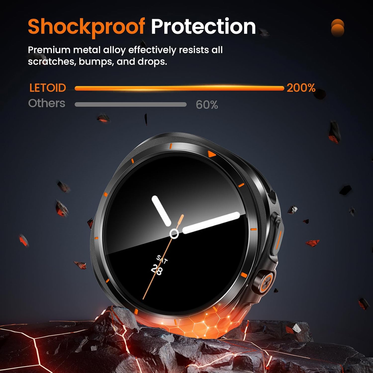 LETOID 3 in 1 Metal Case for Samsung Galaxy Watch 8 Screen Protector 40mm, Stainless Steel Protective Bumper Face, Hard PC Back Cover and 9H Tempered Glass Film for Galaxy Watch8 - Image 5