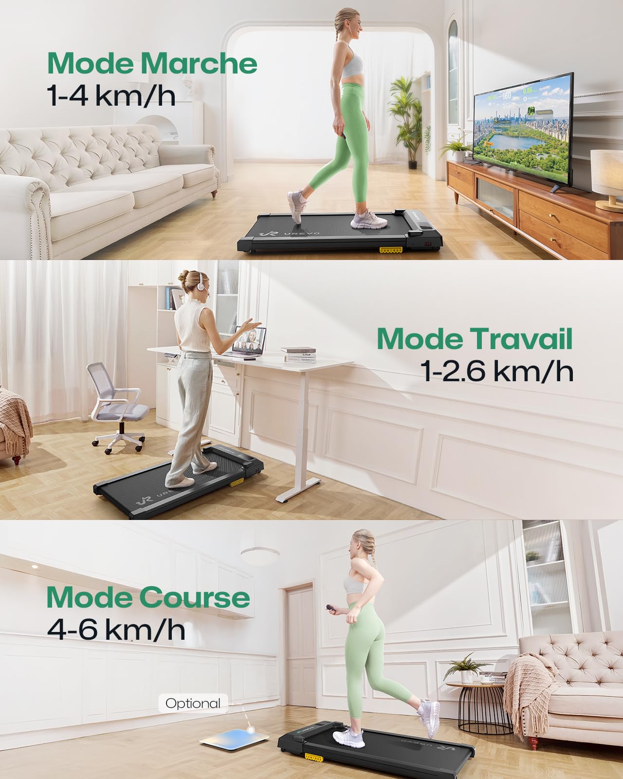 UREVO Tapis de Marche Compact 1-6KM, Tapis de Course Silencieux à Une Touche, Télécommande & Contrôle SmartAPP, Pliable et Léger pour Bureau et Maison, Fitness Quotidien sans Bruit