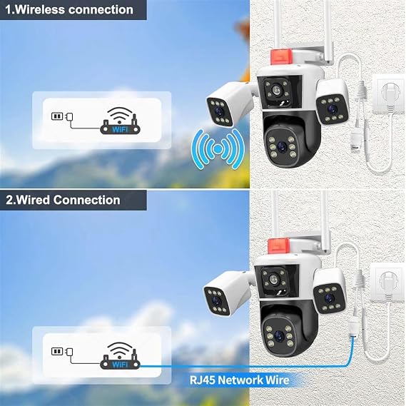 Güvenlik Kamerası Dış Mekan, 12MP 6K IP Kamera Üç Lensli Dış Mekan Panoramik Görünüm PTZ Kamera Akıllı Güvenlik Koruması Sokak Gözetleme Kameraları Ev Güvenliği WiFi Kamera Pan-Tilt Manzaralı (6K