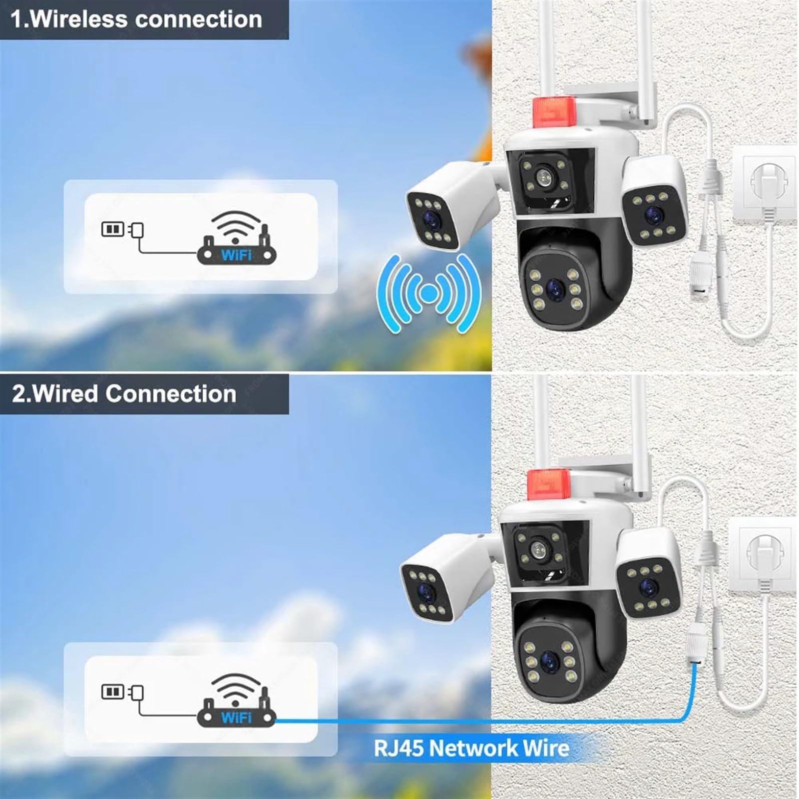 Kamera bezpieczeństwa, Kamera IP 6K 12MP Trzyobiektywowy widok panoramiczny Zewnętrzna kamera PTZ Śledzenie AI Ochrona bezpieczeństwa Kamery monitorujące CCTV(12MP Cam Add 128G)