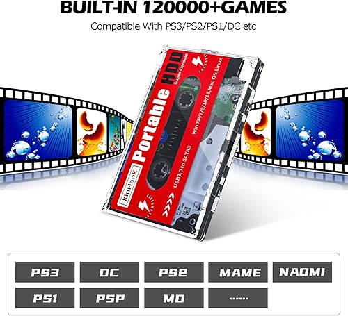 Miniatura 2 de Kinhank Disco duro externo de 2 TB integrado más de 120000 juegos clásicos sistema Batocera 33 HDD portátil compatible con PSPPS1WiiSEGA SETURN etc
