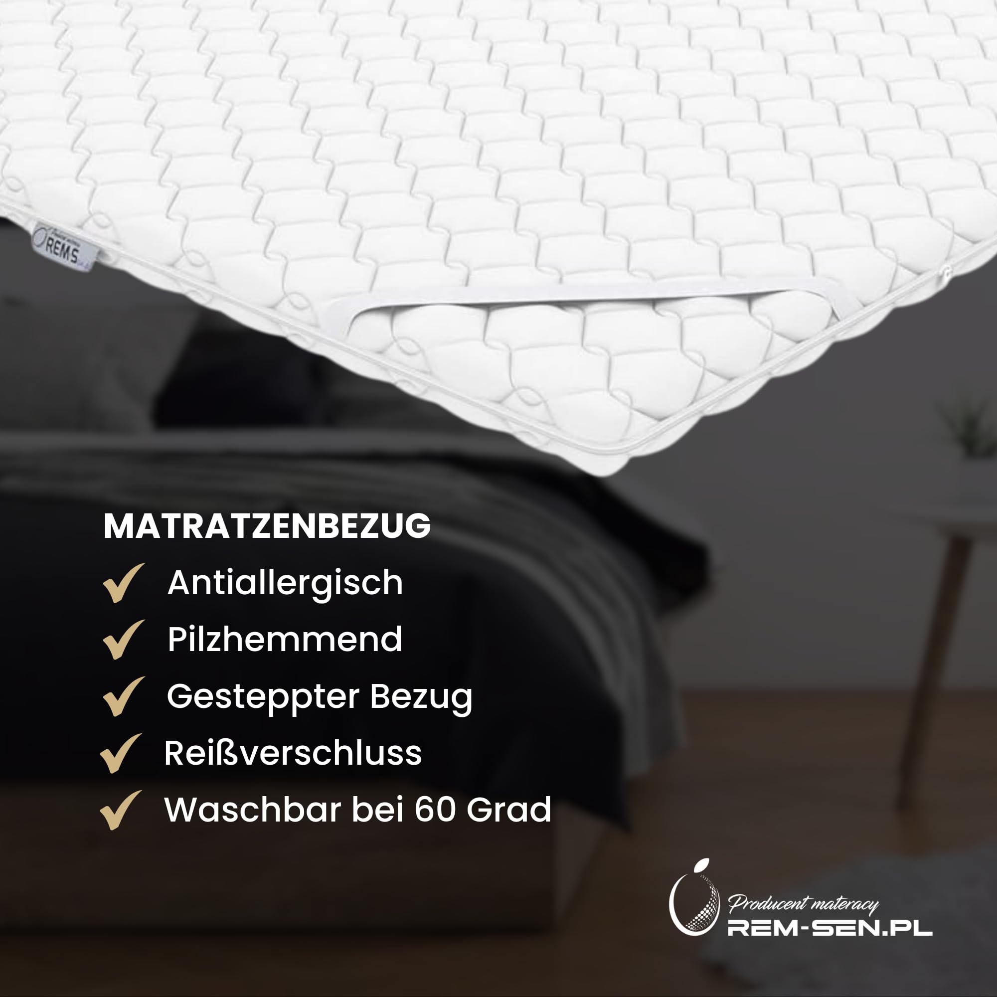 REM-SEN Matratzen Topper Matratzentopper 90x200 cm Höhe 5cm Härtegrad 3 (H3) Mattress Topper aus mittelfeste Polyurethanschaum, Dreilagige Membranhülle, Für Sofa oder jeden Platz, Öko-Tex Zertifiziert