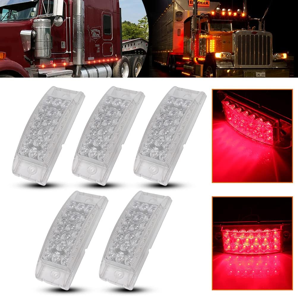 cciyu 5x 6 inch Red 20 LED Reflective Rectangle Side Marker Clearance Lights Turn Signal Light Sealed Front Side Clearance lights for Semi Truck Trailer Camper Truck RV Camper Motorhome, 12V