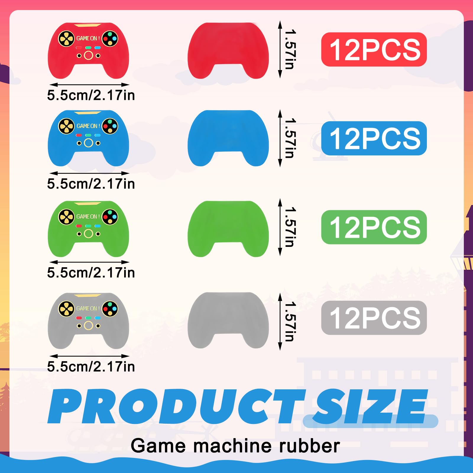 Sabary Lot de 48 gommes amusantes pour manette de jeu 3D - 5,5 cm - Pour l'école, les fêtes, les récompenses en salle de classe, les cadeaux pour les joueurs - Remplissage de boîte de Noël