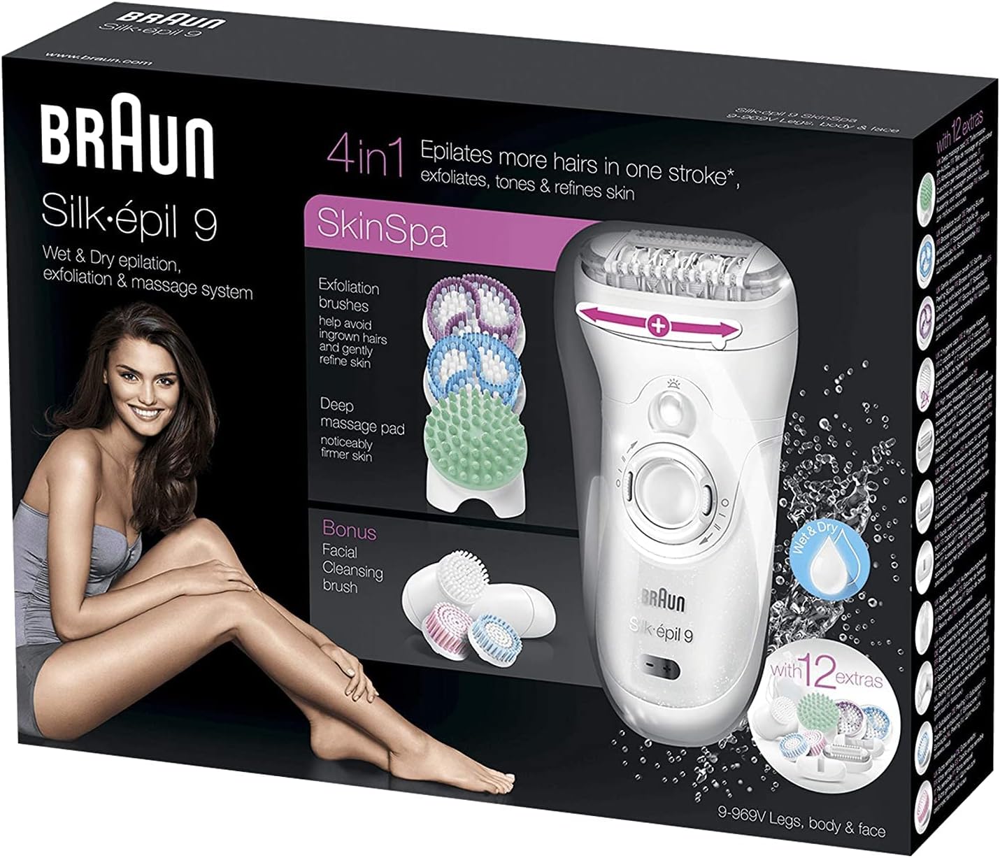 Braun Silképil 9 SkinSpa Epilator 9969v Wet and Dry with 12 Extras