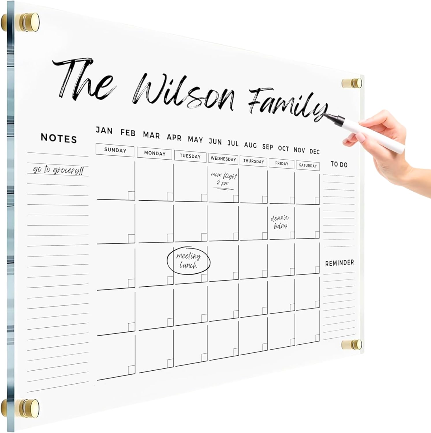 Premium Dry Erase Acrylic Wall Calendar Ultra-Clear - Customizable Wall Calendar 2026 Office Board Reusable Whiteboard Dry Erase Planner Family Calendar Calendar w Marker (36x24" (Large))