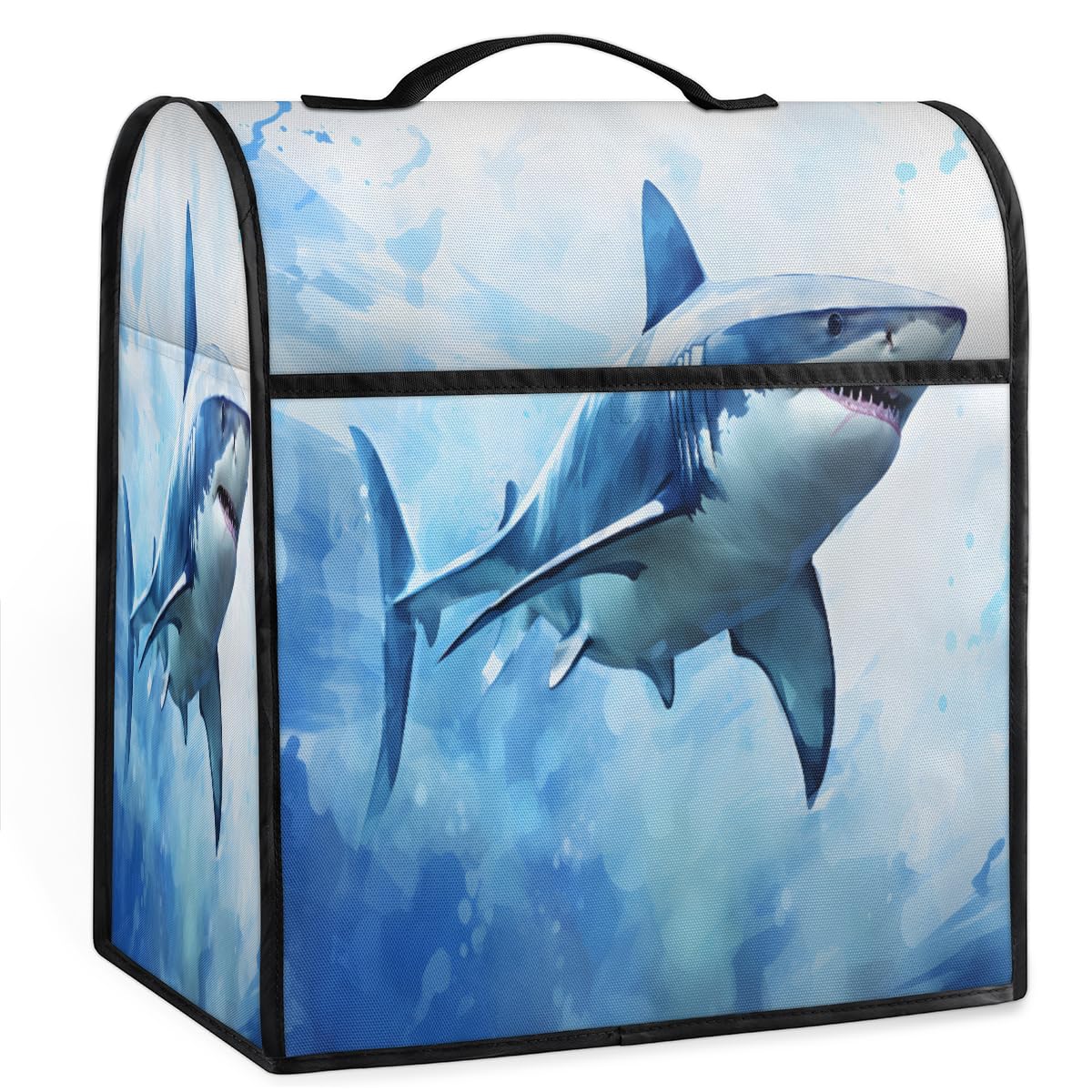 Coffee Maker Cover Watercolor Shark Kitchen Appliance Covers Small Appliance Covers Blender Cover Juicer Cover Dust Covers for Kitchen Appliances with Top Handle and Pockets,Washable,B749