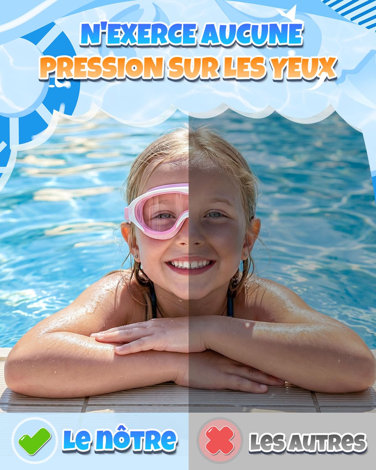 Zoomsnail Lunettes de Piscine Enfant 2 Pack, Design Semi-Cadre, Vision Panoramique Anti-Buée, Silicone Confort Étanche, Sangle Réglable, pour Filles et Garçons 3-15 Ans