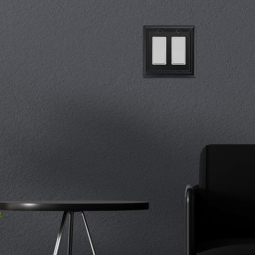 Vista 72 de Adler - Cubierta de pared de metal para interruptor de luz cuádruple, paquete de 2 unidades, color negro, 4 bandas, para interruptor de atenuación