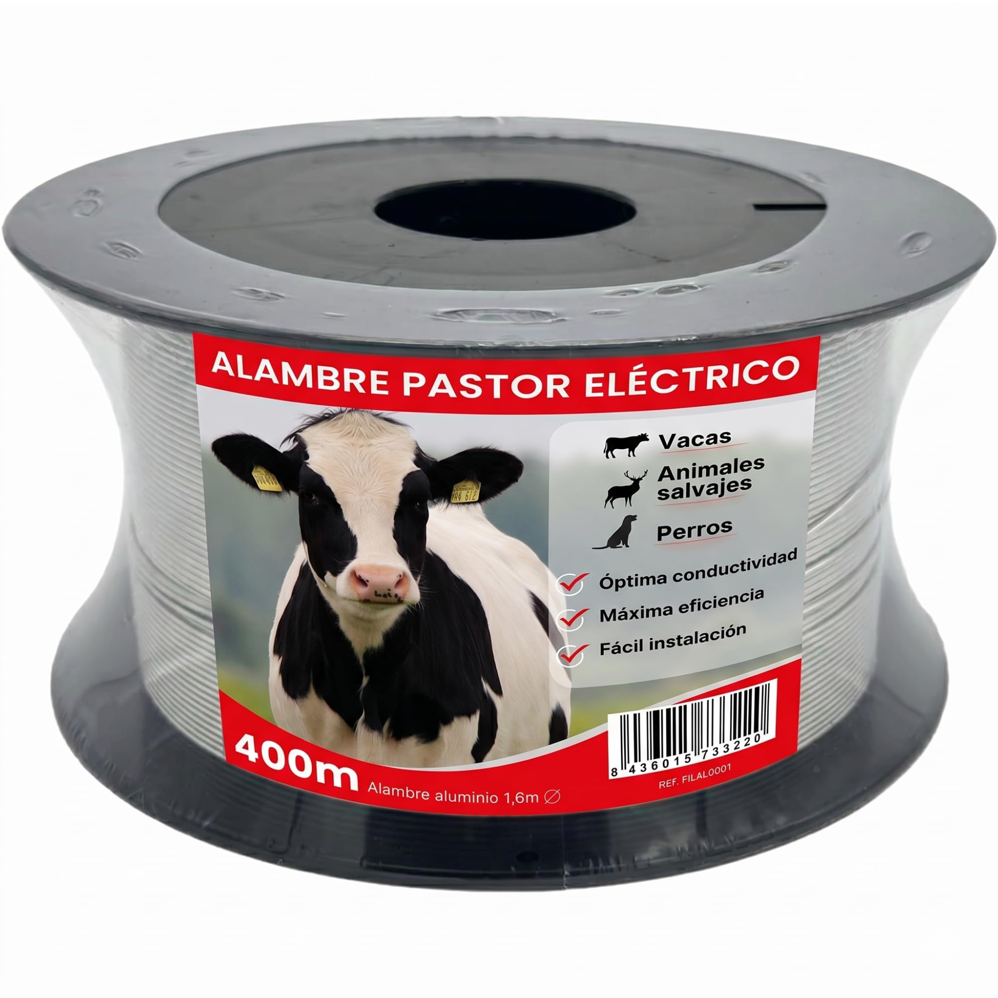 Llampec Hilo Pastor Eléctrico, 400m x 1,6mm, 99% Aluminio, Alta Conductividad, Resistencia 70kg, Bobina Profesional para Cercas Eléctricas, Fabricado en España