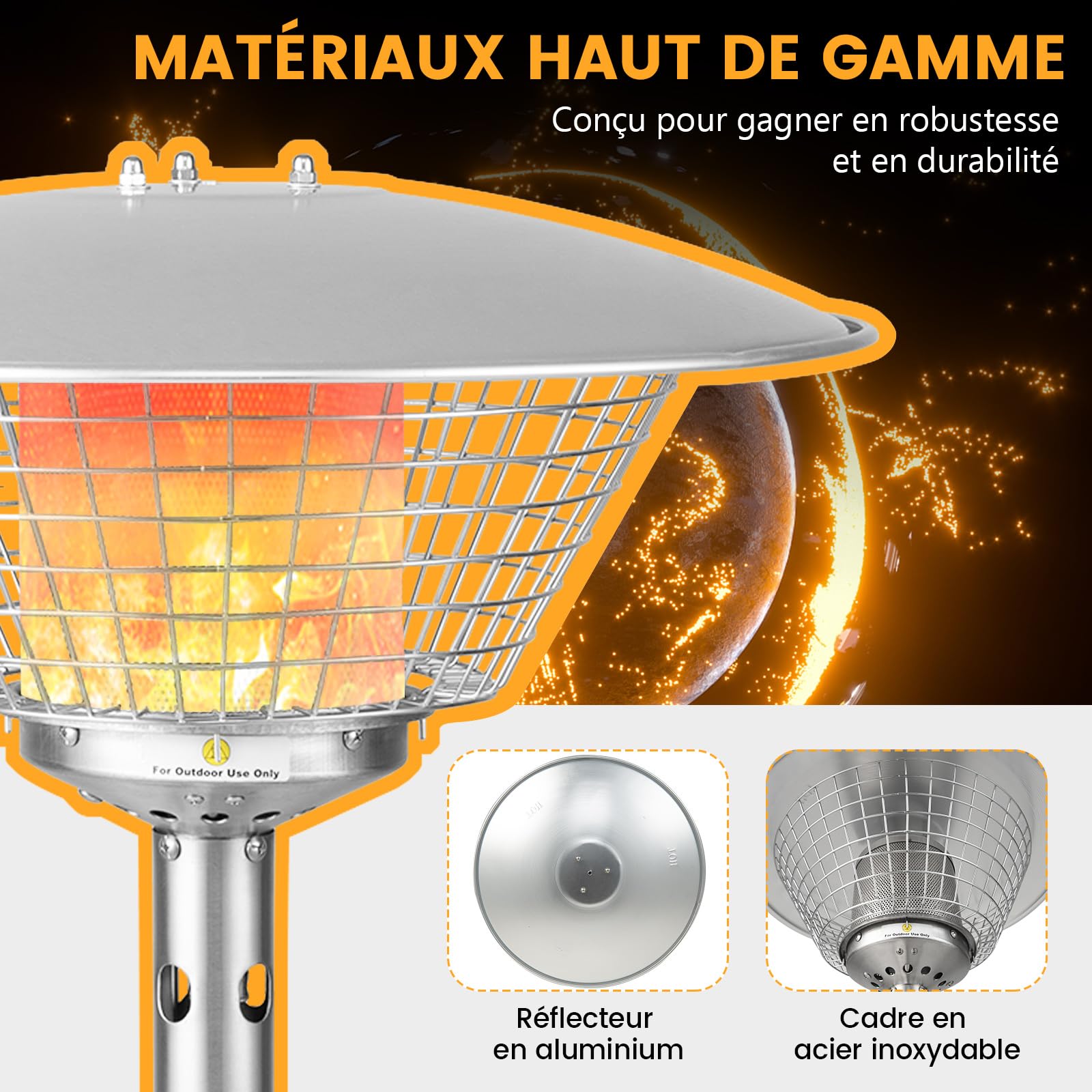 COSTWAY Cheminée de Table au Gaz Propane de 4 KW, Chauffage Extérieur avec Régulateurs de Pression/Conduites de Gaz Protection Contre Basculement et Surchauffe avec 2 Réglages de Chaleur (Argent)
