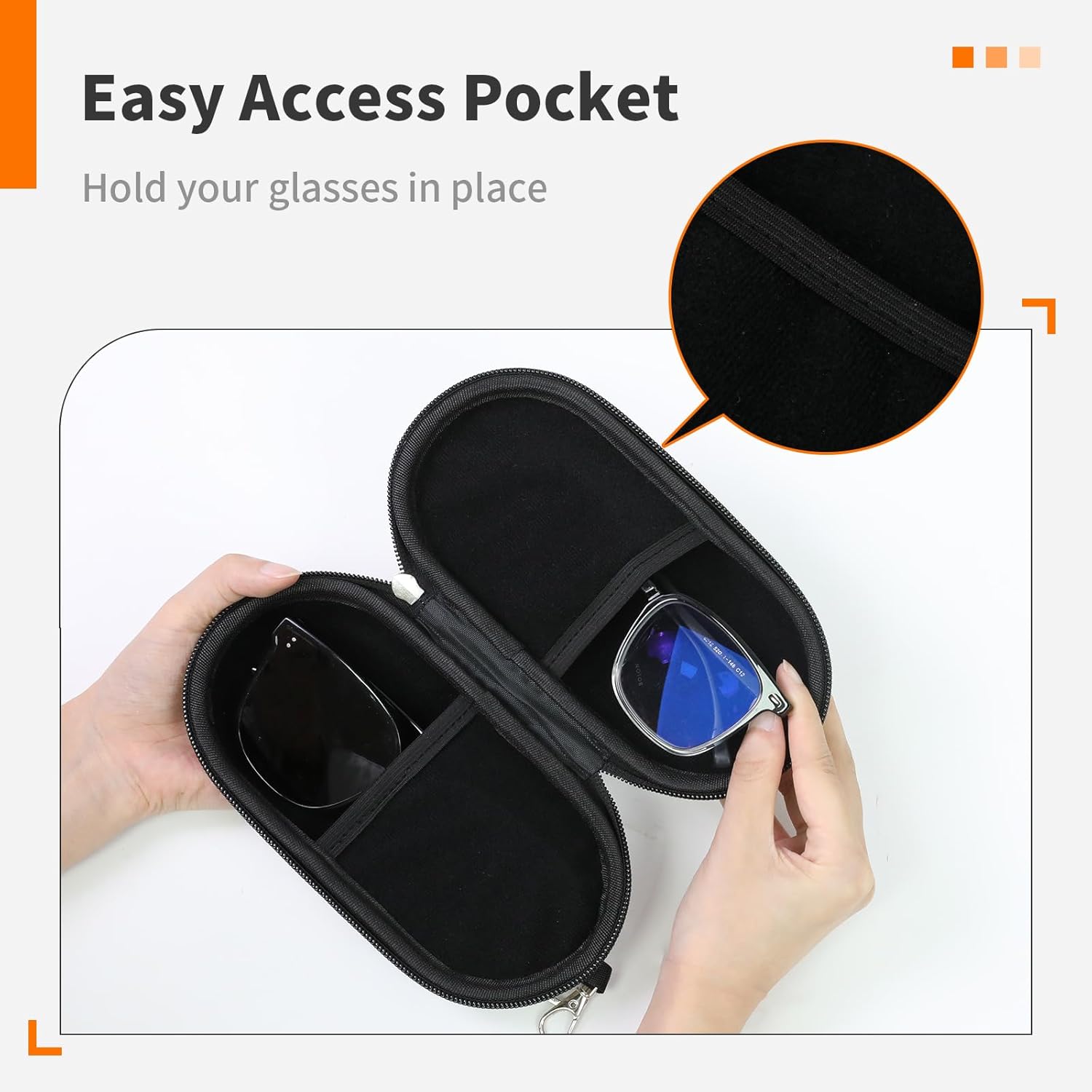 Double Eyeglasses Case, Hard Shell Dual Sunglasses Organizer with Zipper Clip Travel Glasses Storage for Women Men - Image 6