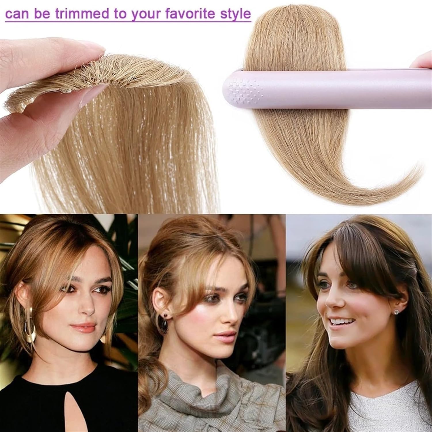 Flequillo Francés Postizo, Flequillo Postizo Pelo, Flequillo francés (2 piezas) con clip y parte media a los lados.(#1B)