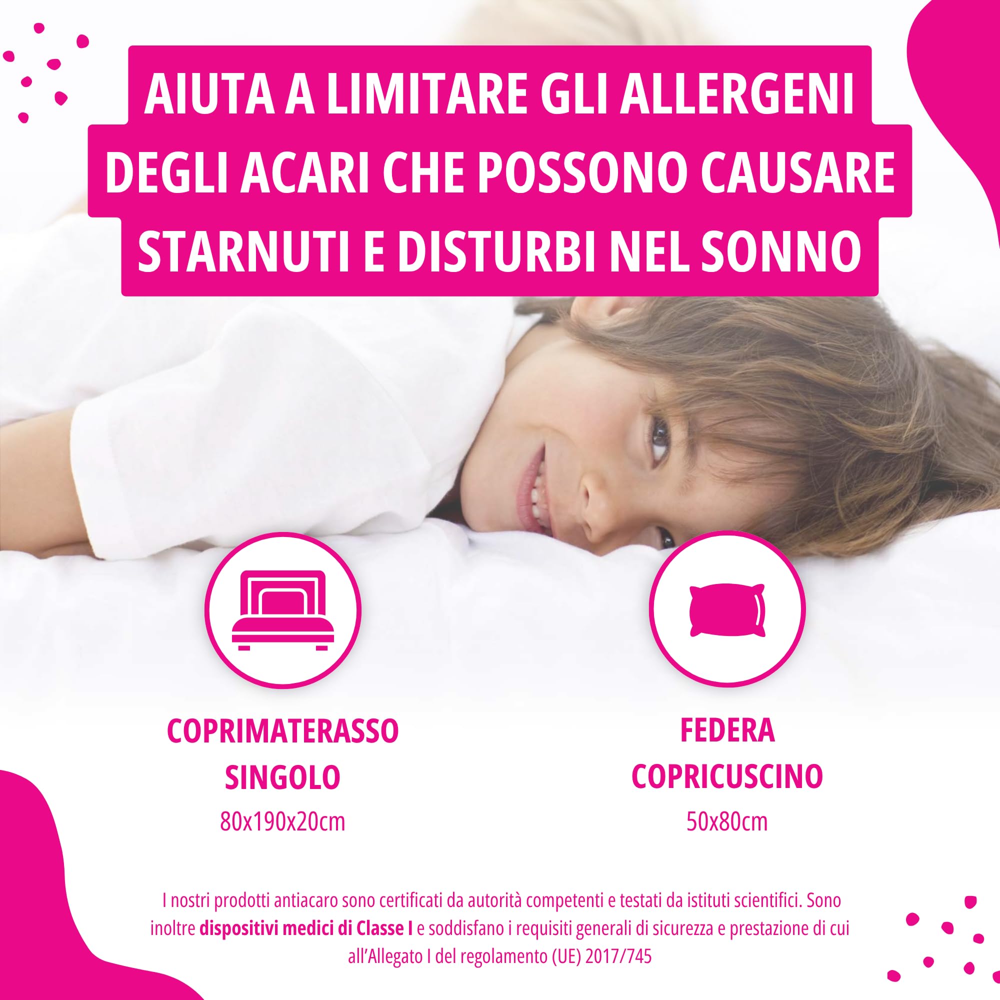 Allergosystem Set Coprimaterasso Antiacaro Singolo con Cerniera 80x190cm e Copriscuscino Letto 50x80cm - Dispositivo Medico Antiacaro e Anallergico MADE IN ITALY - Linea Sogno | Copriscuscino 50x80cm, Dispositivo Medico, Anallergico, Made in Italy, Copri