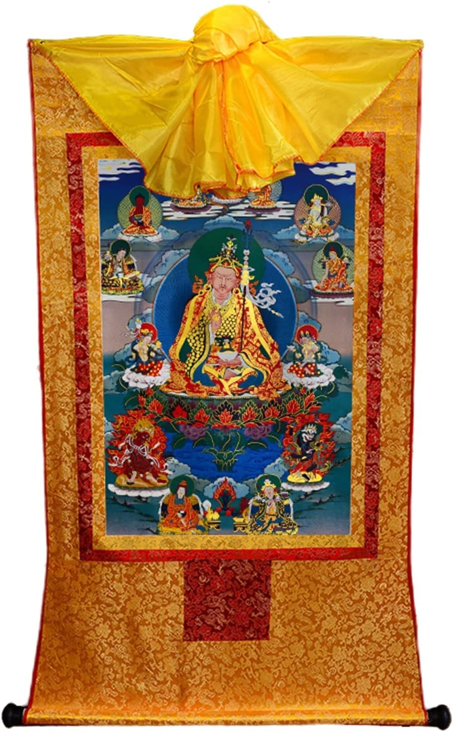 VHKJewE Handmade Tibetan Thangka Tapestry Padmasambhava Buddhist Brocade(Onecolor,S)