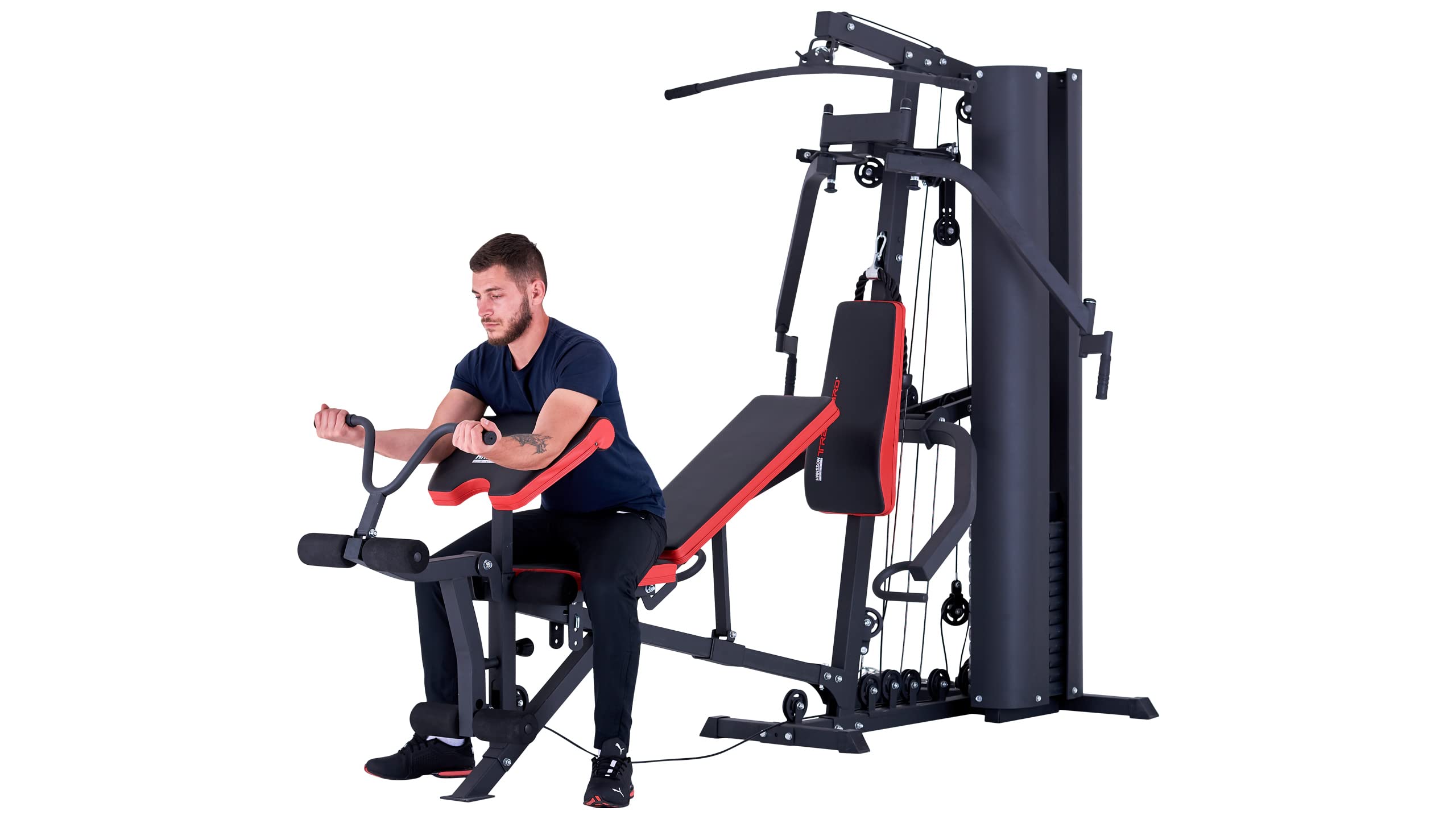 TrainHard® Wielofunkcyjna stacja kulturystyczna Multistation Home Gym z ławki do podnoszenia ciężarów stacja z linką do ćwiczeń curlpult Butterfly i trenażer nóg o wadze 85 kg