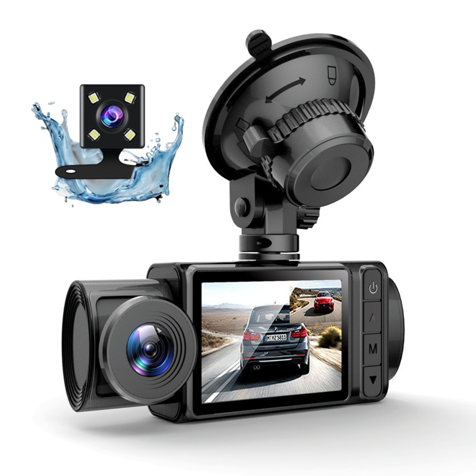 3-kanaals Dashcam – FHD 1080P – Voor, Achter & Binnen – Nachtzicht – G-Sensor – 24-uurs Parkeermonitor – WiFi