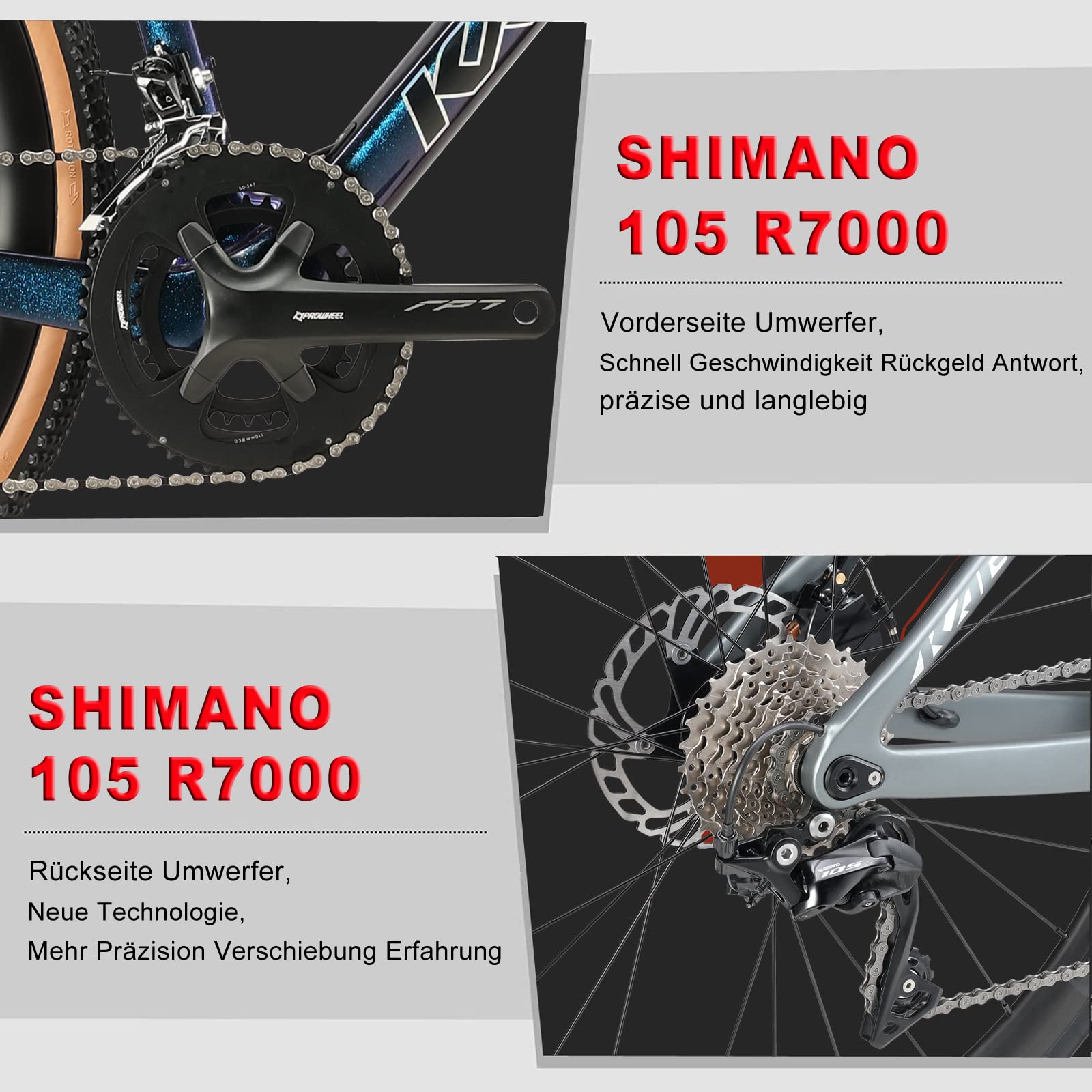 Rennrad Gravel Bike 28 Zoll mit Carbon Rahmen und Gabel, Shimano 22-Gang Scheibenbremse, Carbon Lenker und Sattelstütze für Herren und Damen