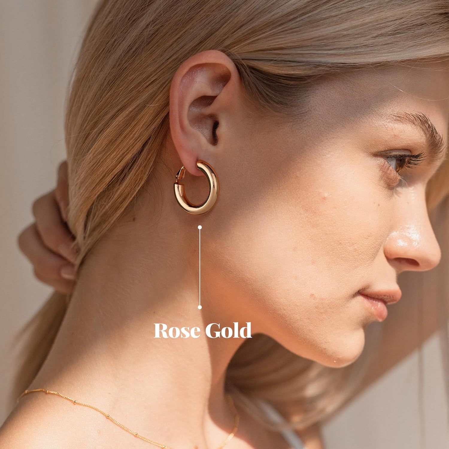 SHOWNII Chunky Gold Hoop Earrings - 14K Gold Plated Earrings for Women Hollow Tube Lightweight Thick Hoops Valentines Mother's Day Birthday Gifts for Her - Image 3