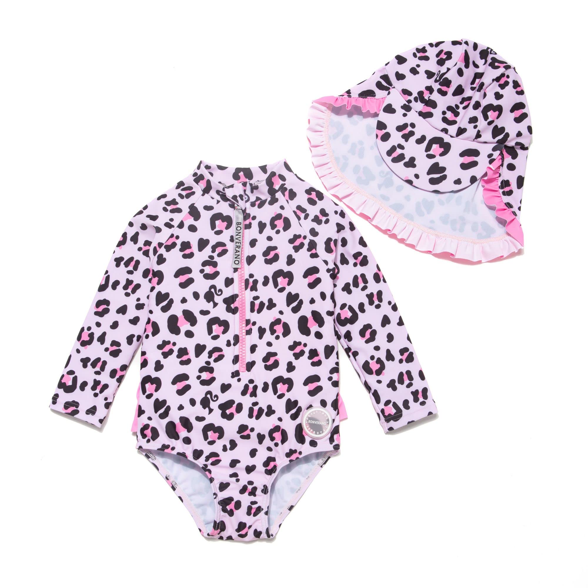 BONVERANO Maillot de Bain Une pièce à Manches Longues pour bébés Filles Protection UV 50+ avec Bonnet de Bain