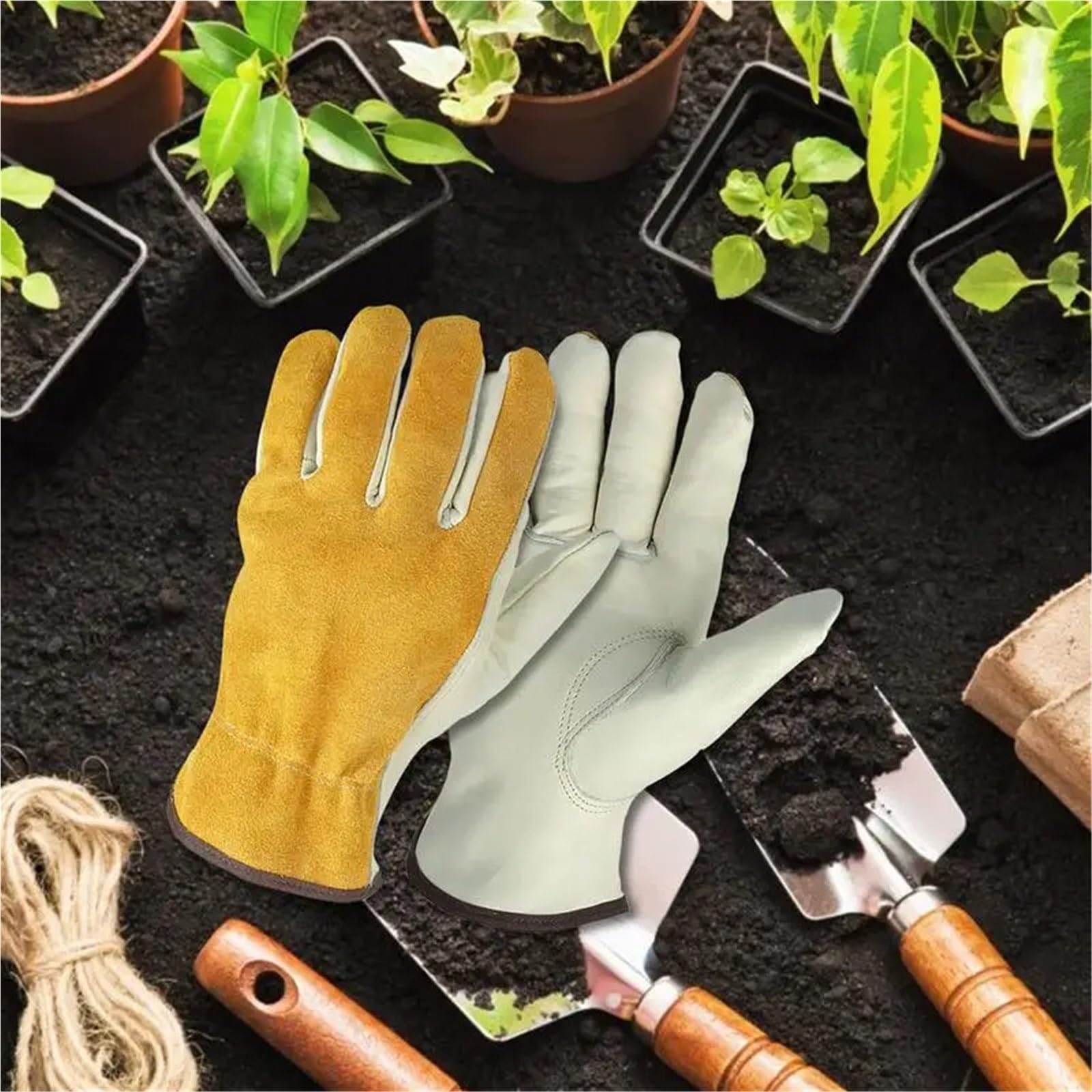Gants de Jardinage， Gants de Travail en Cuir PU résistants aux Coups de Couteau, Gants de gréement renforcés Ultra-Fins imperméables(M 18cm)