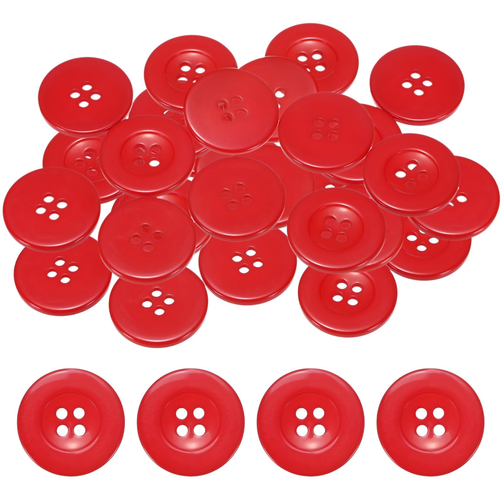 TIXIPEM Sewing Buttons [50pcs] - 1.2 Inch/ 30mm 48L Resin Round Flat 4-Hole Craft Replacement Buttons for Coats & Sewing Clothing & DIY - [Red]