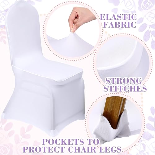 Miniatura 3 de Mepase Juego de 50 fundas blancas para sillas de elastano elástico y bandas para sillas, lazos para bodas, banquetes, comedor, cocina, fiesta, mesa,