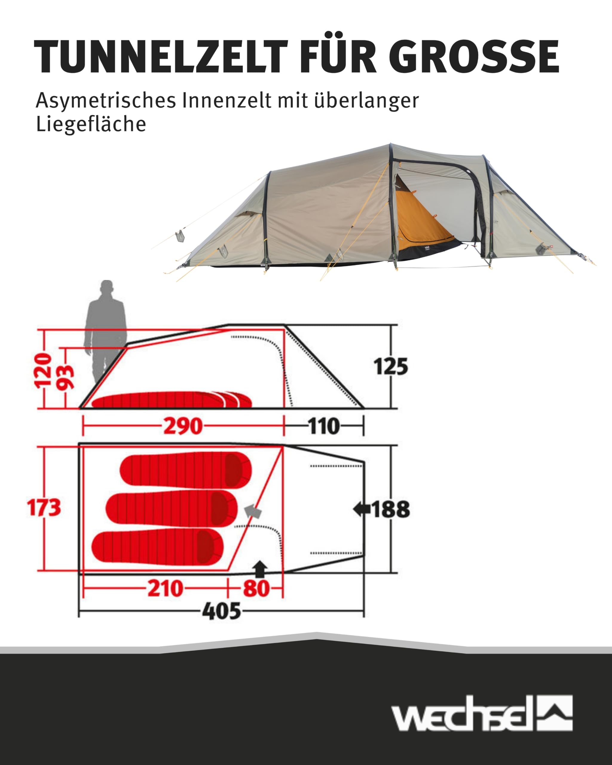Wechsel Trekkingzelt Outpost 3 I Tunnelzelt für 3 Personen I schnell aufbaubares 3-Personen-Zelt I kompakt & transportabel I ideales Outdoor-Zelt für Camping