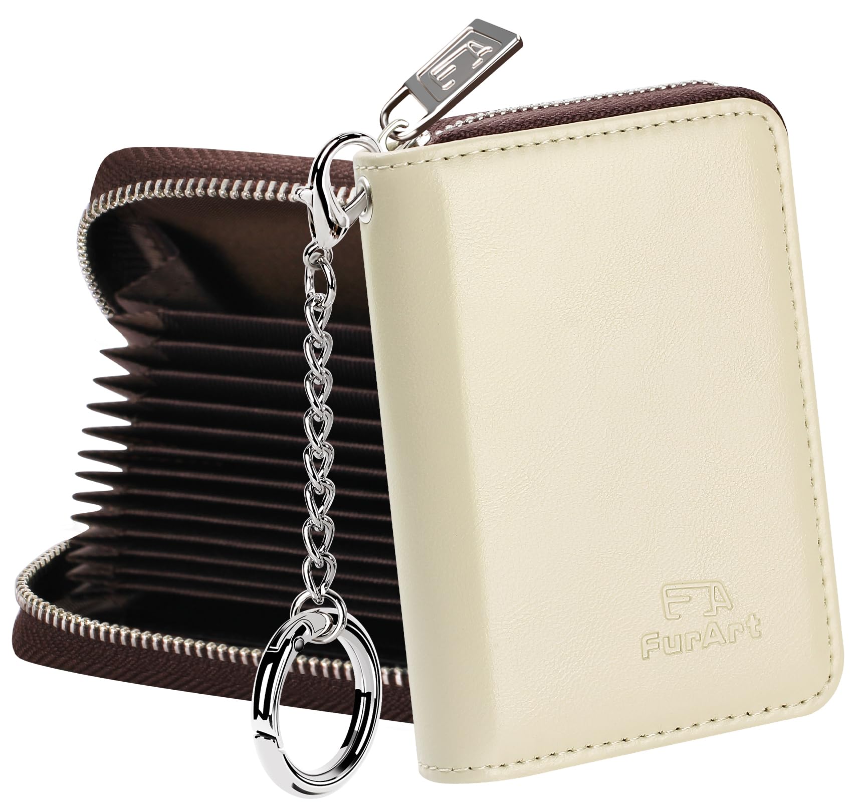 FurArt Credit Card Wallet, Zipper Business Card Holder for Women, RFID Blocking, KeyChain Wallet, Compact Size