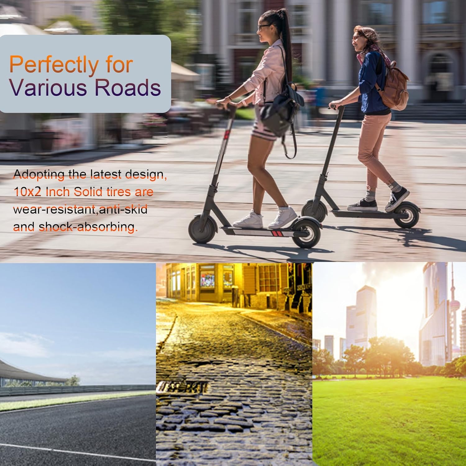 2PCS 10x2.125 Inch Solid Tire Replacement for Gotrax G4 GXL V2 Ninebot Segway F25 F30 F40 F60 D40x Electric Scooter, 50/75-6.1 10 Inch Off Road Front Rear Tubeless Tire Wheel (Red)