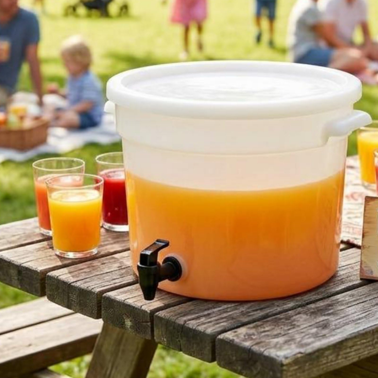 Dispensador de Jugo Recipiente con Grifo Cubeta para Líquidos Depósito para Bebidas Servicio Continuo Adecuado para Cafetería Desayunos de, Cubo De Jugo Redondo De PP De 20L Sin Base