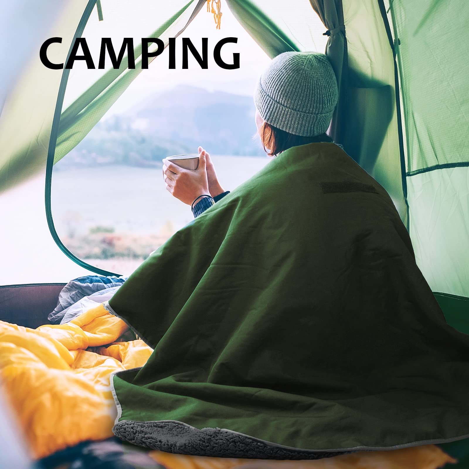 Kato Tirrinia Koc kempingowy, outdoorowy, piknikowy, podróżny, koc miłosny, koc do uprawiania seksu, outdoorowy, wodoszczelny, polarowy koc termiczny do aktywności na świeżym powietrzu, na kemping