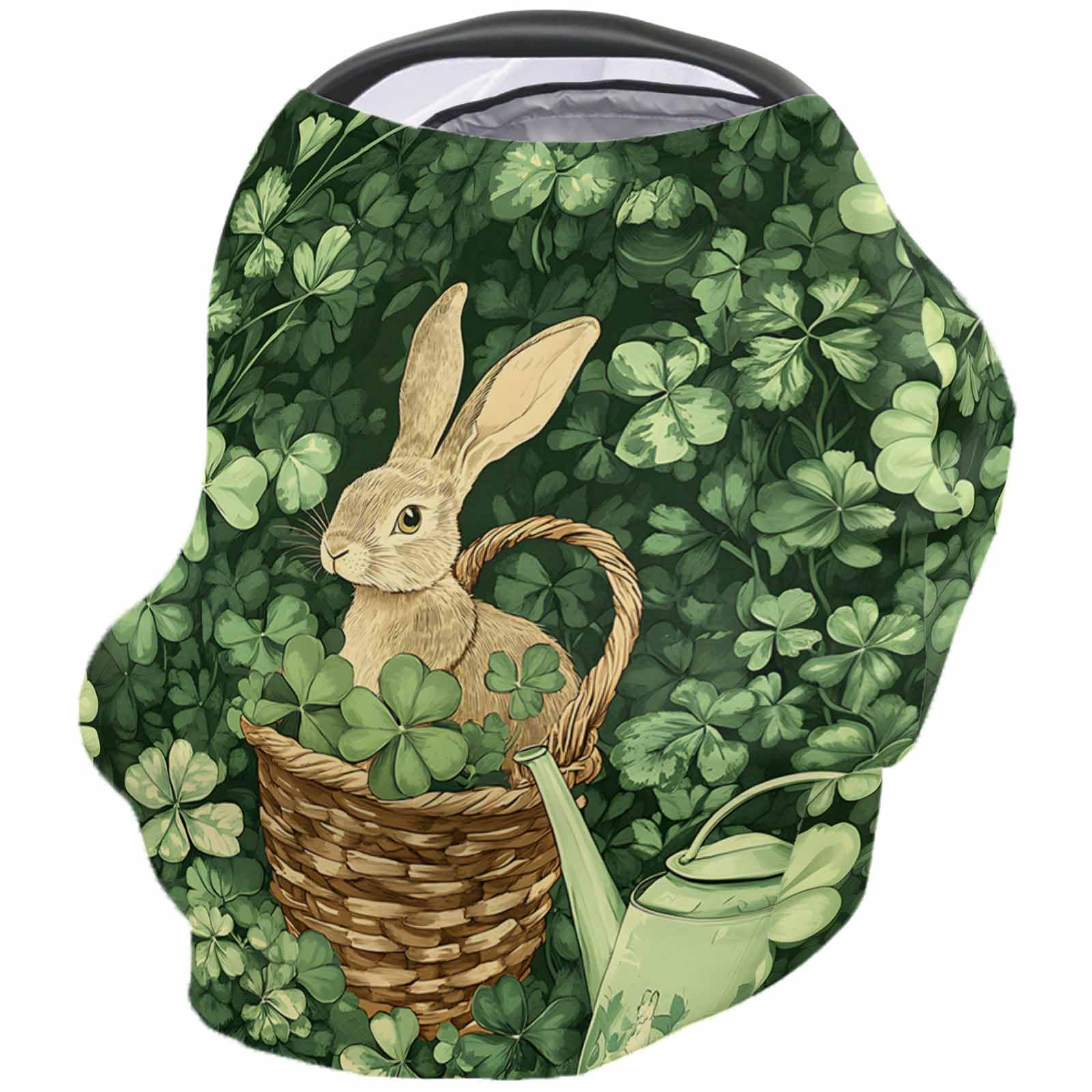 Nursing Cover for Breastfeeding Scarf, Rabbit Green Four-Leaf Shamrock St. Patrick's Day Baby Car Covers Super Soft Multi Use for Canopy Shopping Cart Cover Blanket Stroller Cover