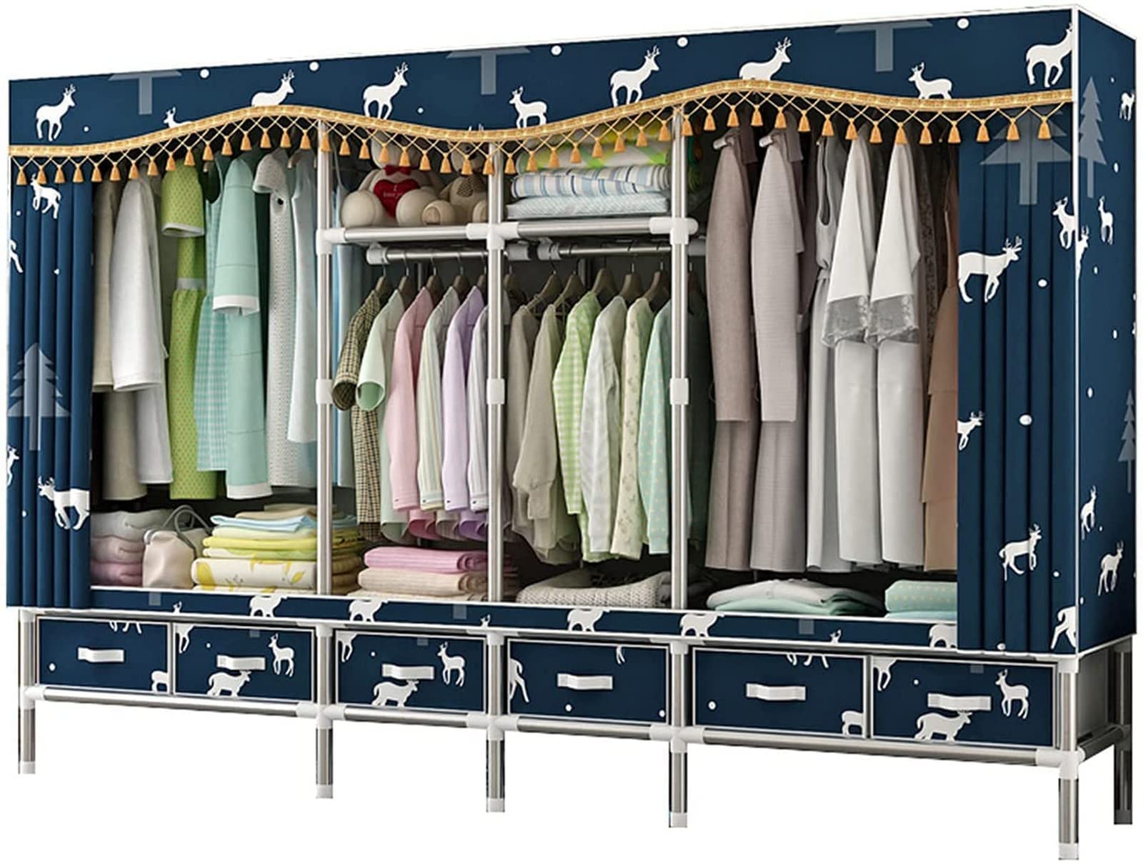 Guardaroba Portatile Armadio in Stoffa Grande Armadio Aperto,Armadi Semplicità per Camera da Letto con Cassetti Staffa Metallica Stoccaggio Guardaroba,a,172 * 240 * 45cm Appendiabiti Portati