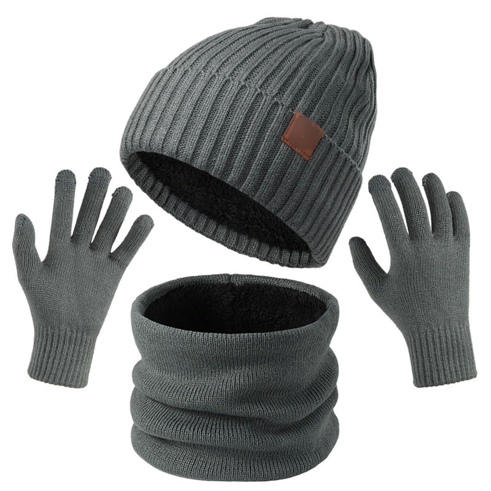 Mütze Herren Verdickte Kaltdichte Schal-strickhandschuhe Hut Hals Warmes Dreiteiliges Set Frauenschal Dreiteiliger Set-kohlefarbe Cc