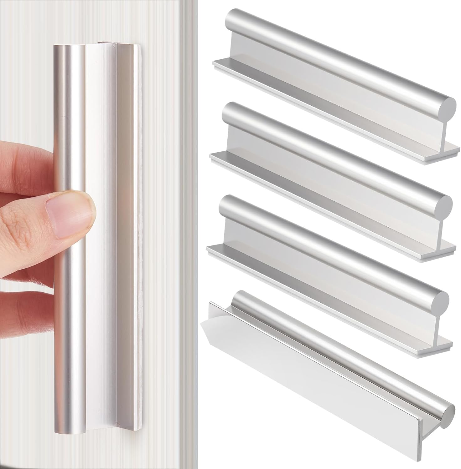 Yaocom 4 Pcs Self-Adhesive Edge Finger Pull Door Handle 4-3/4” Sliding Screen Handle for Cabinets Closets Sliding Shower Door Easy to Install Screwless Peel and Stick on Glass Wood Metal Plastic