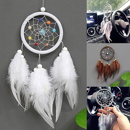 Miniatura 3 de Pequeño atrapasueños con plumas, adorno para colgar en la pared, decoración de estilo indio, campanillas de viento para decoración de pared del