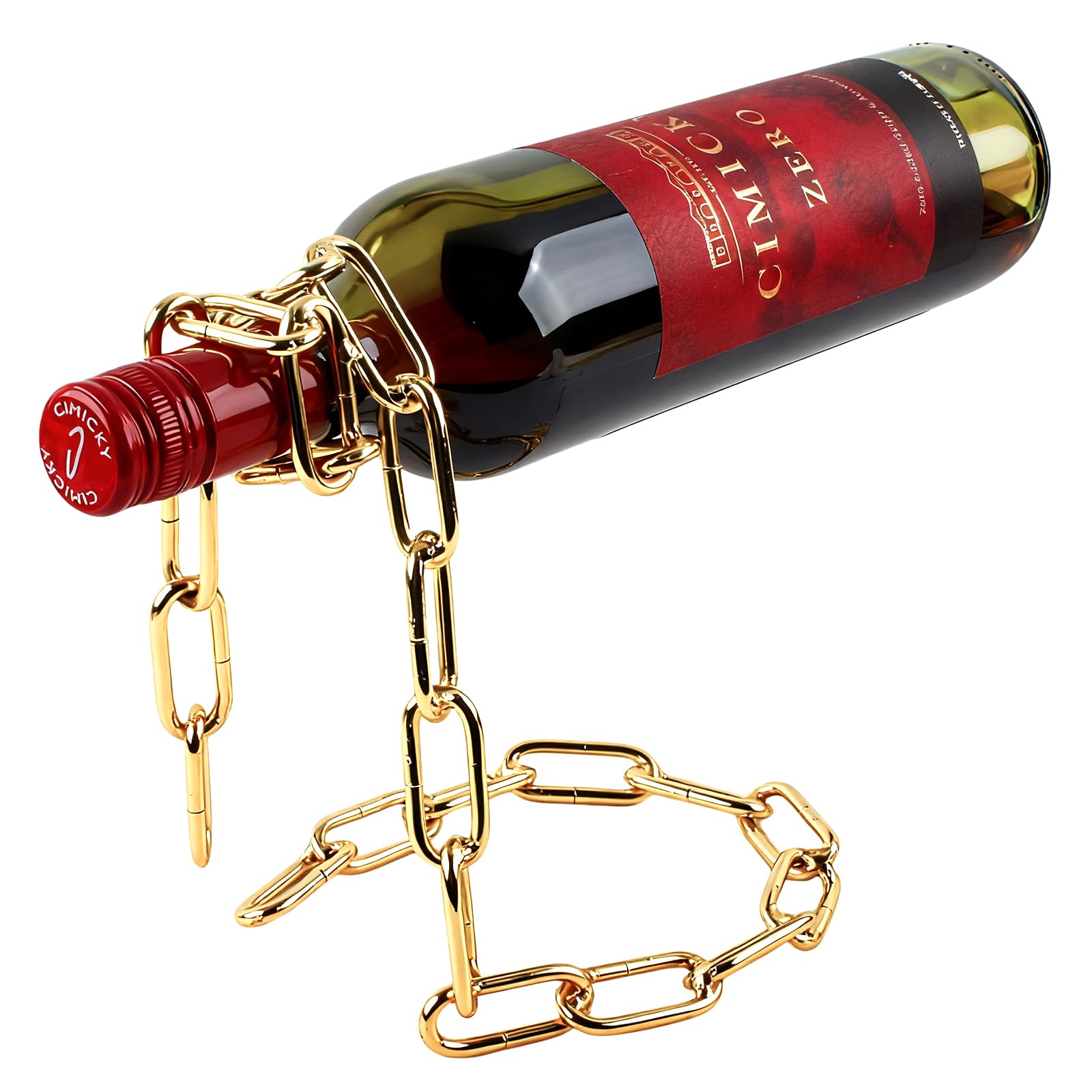 TBWHL Novelty Magic Wine Bottle Holder Floating Steel Link Chain Wine Bottle Rack/Holder - Holds Bottles in The Air, Unique Levitating Wine Bottle Stand for Home Bar, Kitchen, or Party Deco(Gold)