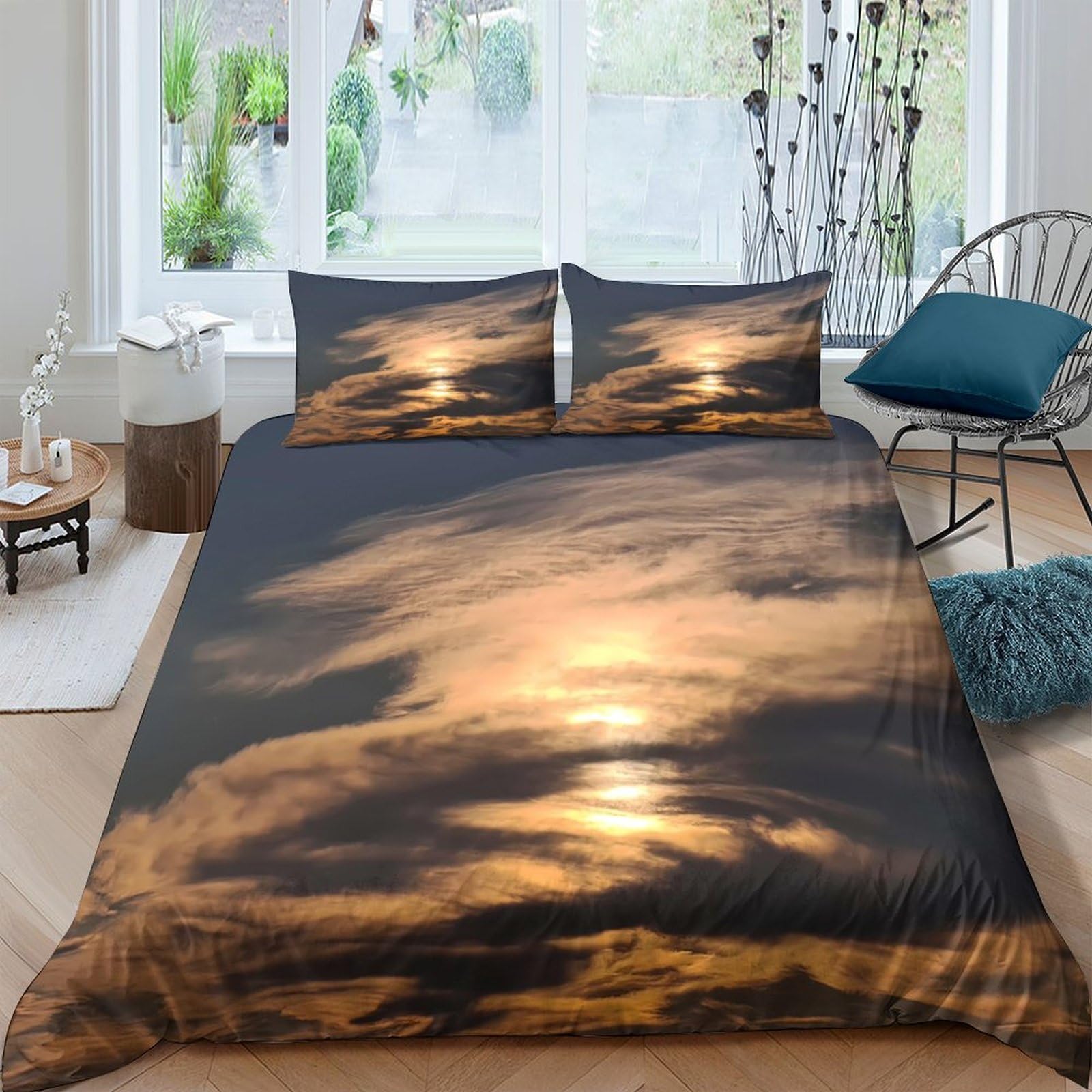 Ctjqhvkz Style-3 3D Printed Sunset Ocean Fitted Sheet Microfiber Soft Breathable Golden Waves Mattress Cover Bedroom Decor Single（135X200cm）