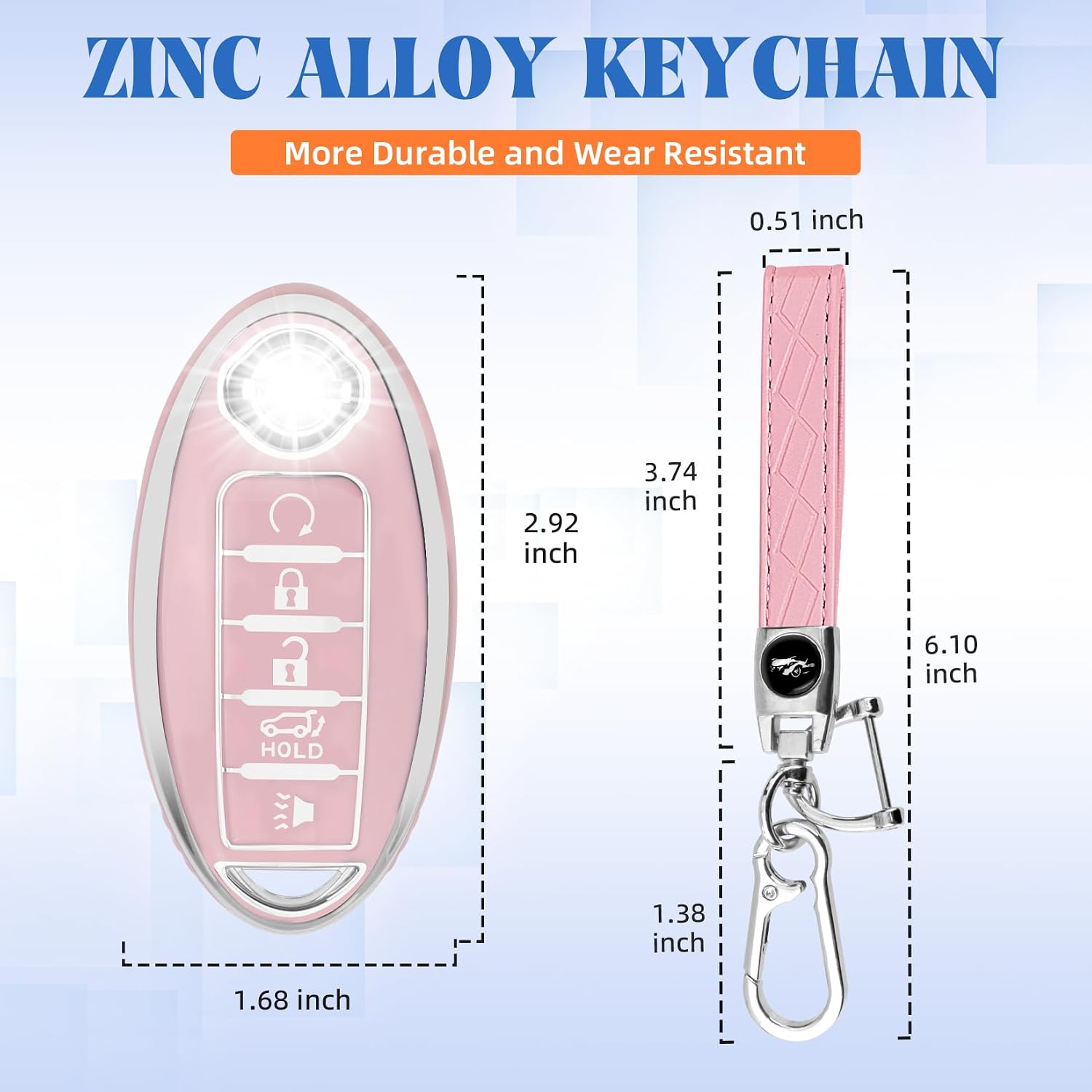 QBUC for Nissan Key fob Cover with Keychain, 5 Buttons Smart Keys (Pink) image 3